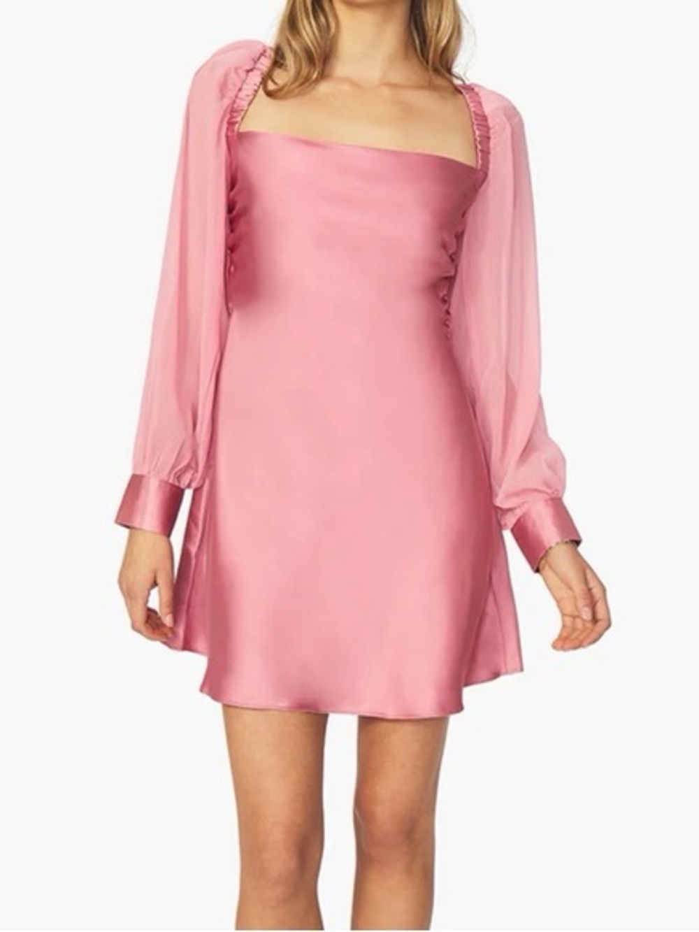 WeWoreWhat Puff Sleeve Cowl Neck Mini Dress Pink Satin Long Sleeve Size 4